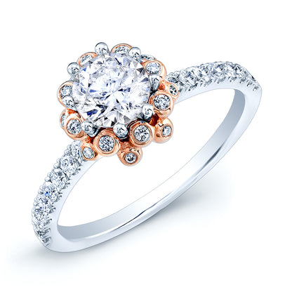 Diamond Engagement Ring With Bezel-set Bubble Collar In 18k Rose And White Gold (1ct Round Cz Ctr)