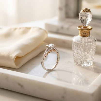 Diamond Engagement Ring with 4.50mm Cz Center in 18k Two Tone Gold (1/3 Ct.tw.) — marble silk