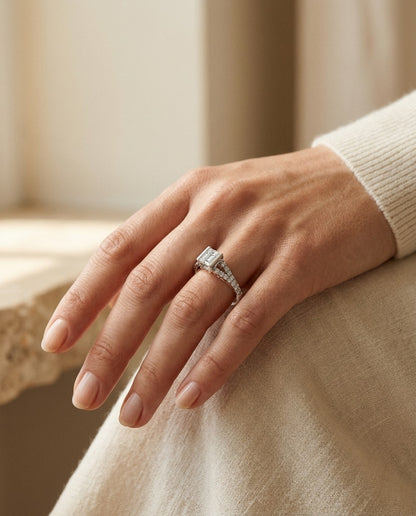 Diamond Engagement Ring with 4.50mm Cz Center in 18k Two Tone Gold (1/3 Ct.tw.) — portrait close
