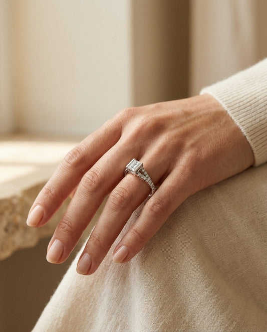 Diamond Engagement Ring with 4.50mm Cz Center in 18k Two Tone Gold (1/3 Ct.tw.) — portrait close