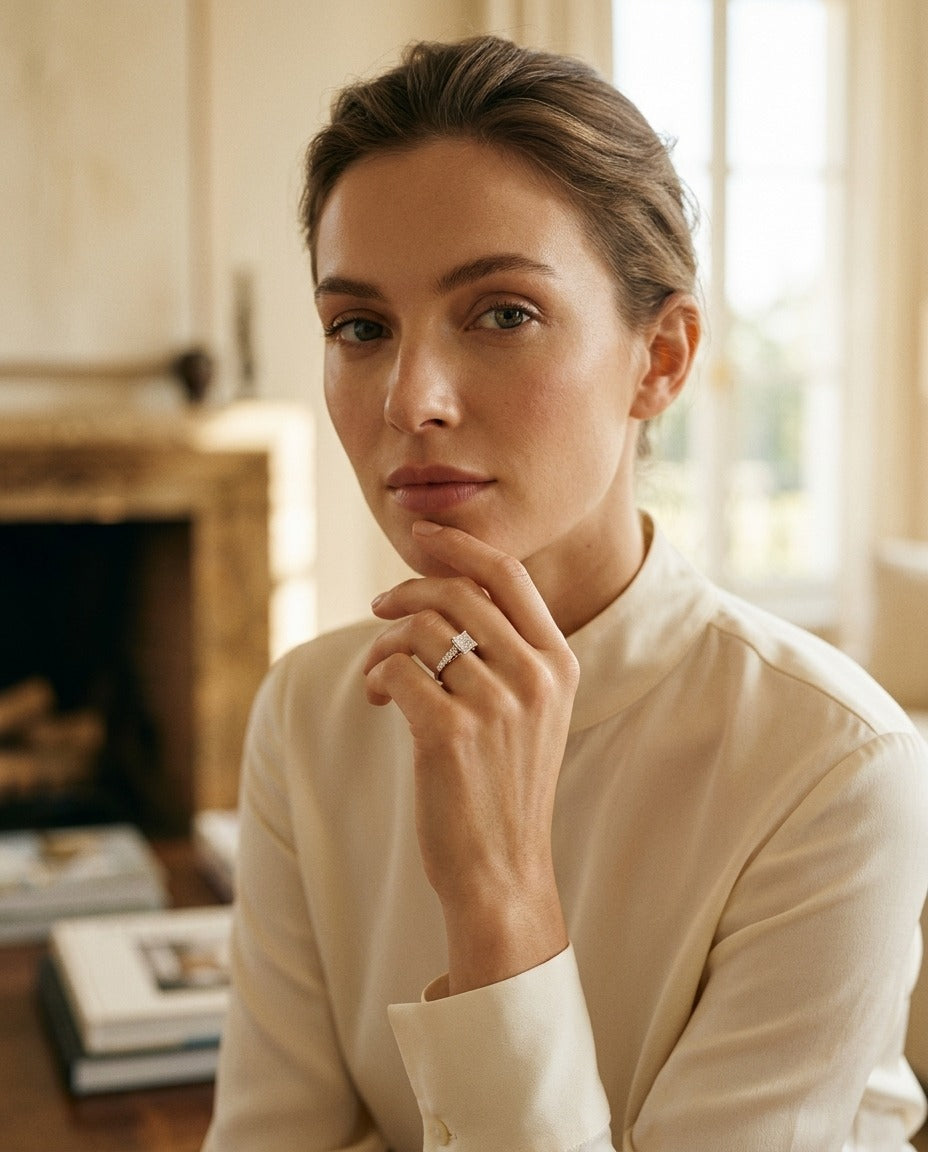 Diamond Engagement Ring with 4.50mm Cz Center in 18k Two Tone Gold (1/3 Ct.tw.) — portrait full
