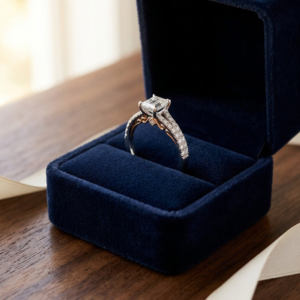 Diamond Engagement Ring with 4.50mm Cz Center in 18k Two Tone Gold (1/3 Ct.tw.) — velvet box
