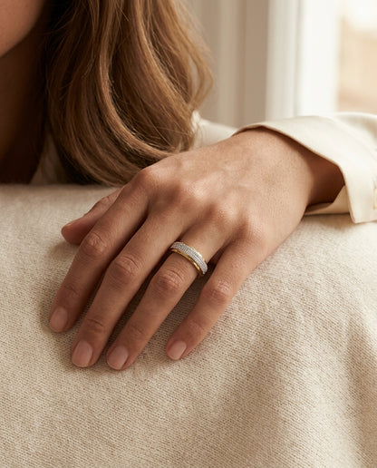 Diamond Pave Ring In 18k Two Tone Gold — editorial close-up