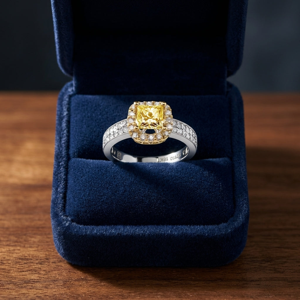 Diamond Engagement Semi Mount Ring With 4 Prong 1ctw Princess Head In 18k Two Tone Gold (1/2 Ct. Tw.) — gift presentation