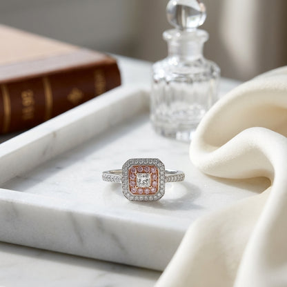 Diamond Double Halo Engagement Ring In 18k Two Tone Gold — atelier still life