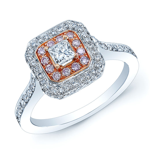 Diamond Double Halo Engagement Ring In 18k Two Tone Gold