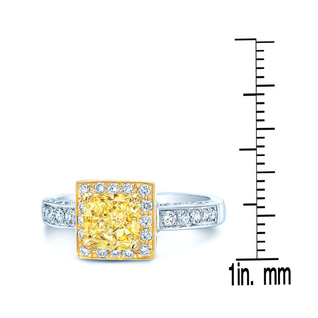 Prong Set Gia Certified Fancy Yellow Radiant Cut Diamond Engagement Ring In 18k Two Tone Gold