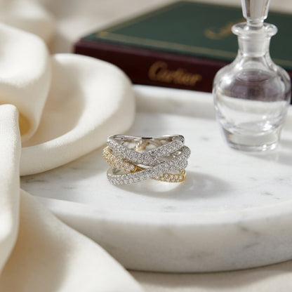 Diamond Pave Multi-row Criss Cross Ring In 18k White And Yellow Gold — atelier still life