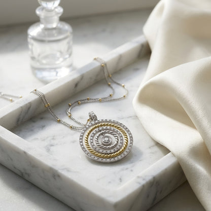 Diamond Concentric Circles Pendant With Rope Texture In 18k Two Tone Gold — atelier still life