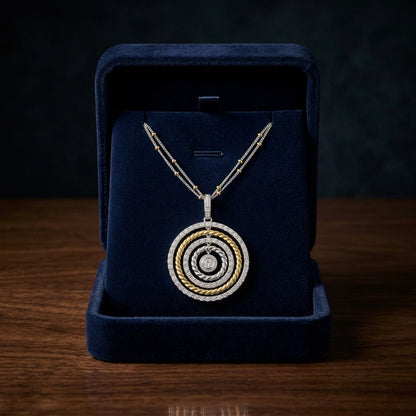 Diamond Concentric Circles Pendant With Rope Texture In 18k Two Tone Gold — gift presentation