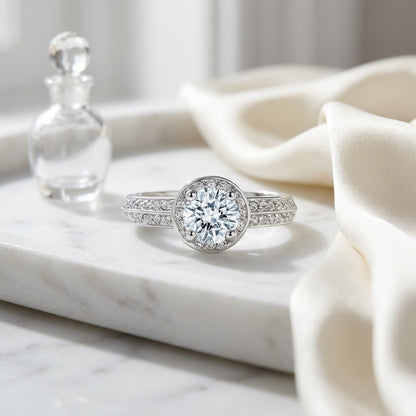 Diamond Halo Ring In 18k White Gold (1.00 Ctw) — atelier still life