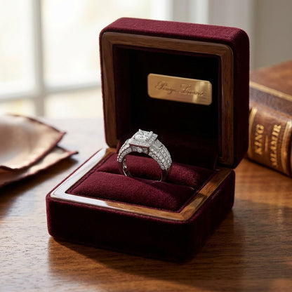 Diamond Princess Cut Halo Wide Shank Engagement Ring In 18k White Gold — velvet box