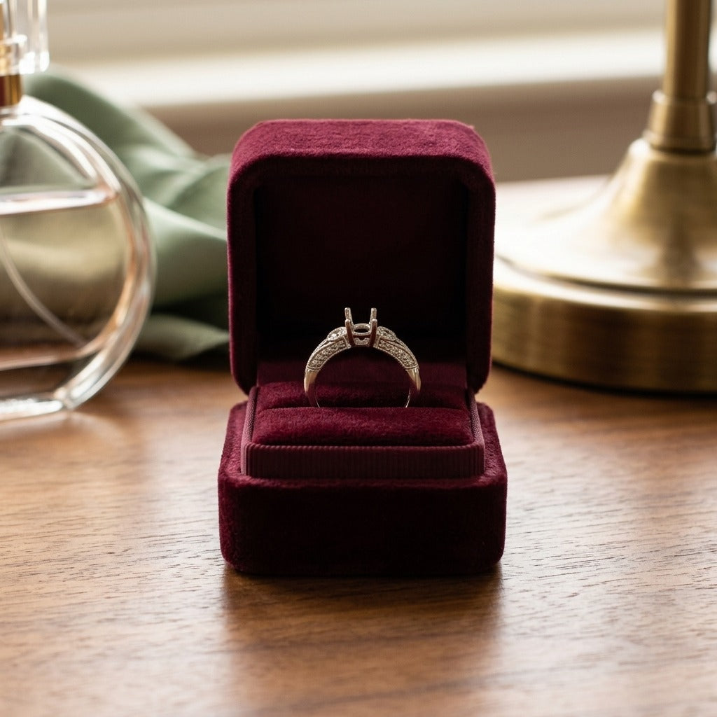 Diamond Semi Mount Engagement Ring In 18k Gold — velvet box