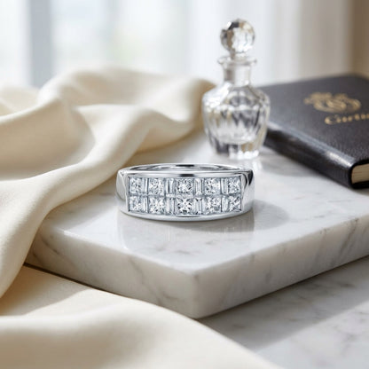 Diamond Invisible Princess & Baguette Ring In 18k White Gold — atelier still life