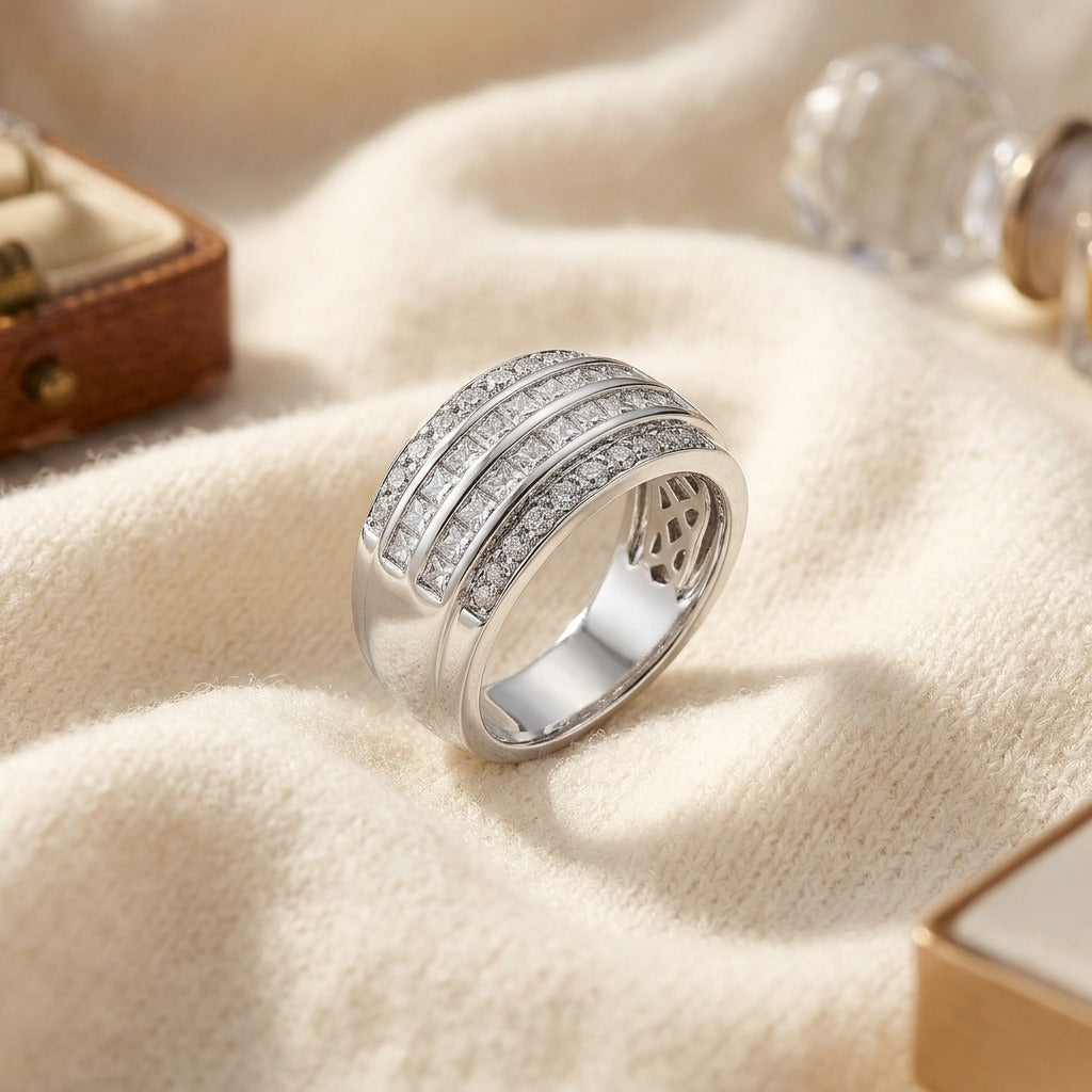 18k White Gold .80ct Tdw Diamond Band (H-I Si1-Si2) Size 6.5 — textile flat lay