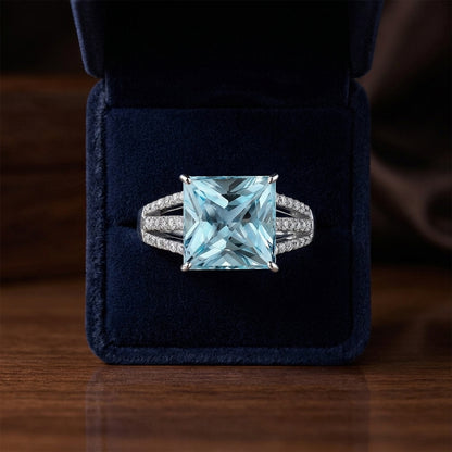 Aquamarine And Diamond Split Shank Ring In 18k White Gold — gift presentation