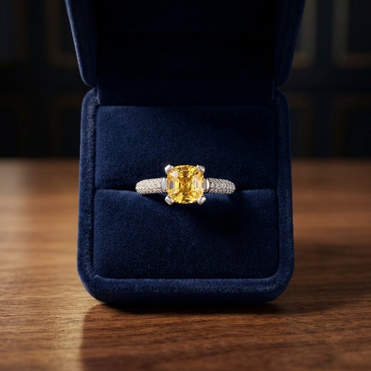 Yellow Sapphire And Diamond Glistened Pave Ring In 18k White Gold (size 5) — gift presentation