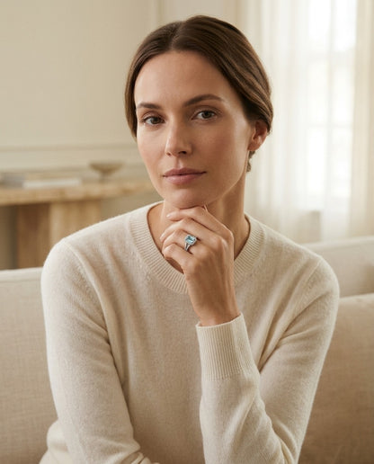 Aquamarine And Diamond Halo Ring — portrait full