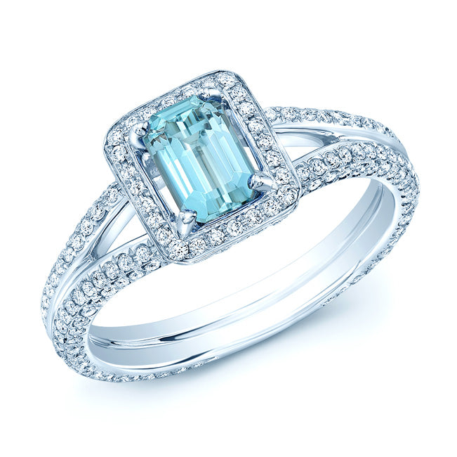 18kw Aquamarine & Diamond Ring