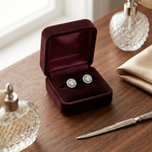 Diamond Split Shank, Pave-Studded Engagement Ring in 18k White Gold (0.45ct Rb Center) — velvet box