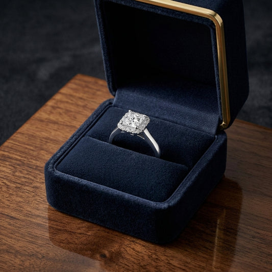 Diamond Princess Cut Halo Ring In 18k White Gold — gift presentation