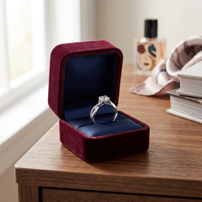 Ribbon Swirl Diamond Bridal Ring with 1/2ct Cz Set Center in 18k White Gold (5/8 Ct.tw.) — velvet box