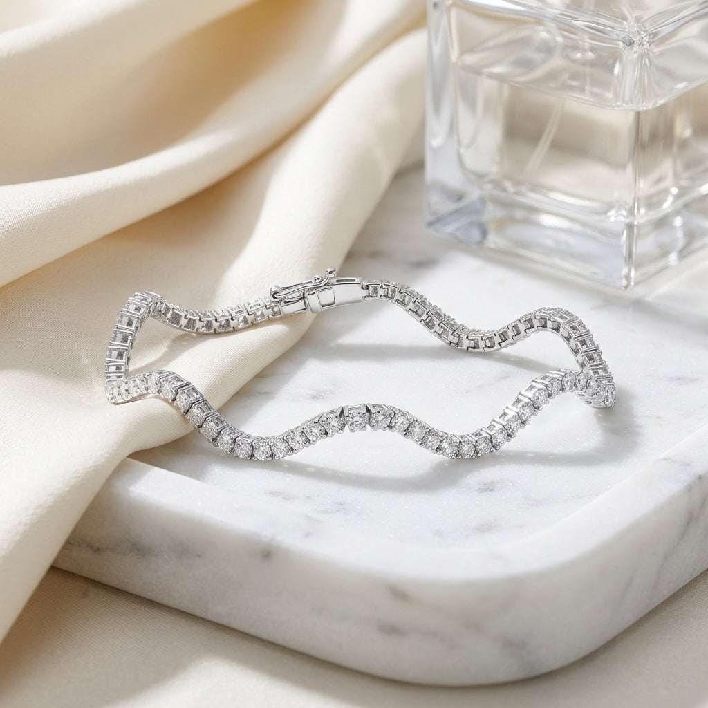 Diamond Wave Design Tennis Bracelet In 18k White Gold (4 Ct. Tw.) — atelier still life
