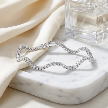 Diamond Wave Design Tennis Bracelet In 18k White Gold (4 Ct. Tw.) — atelier still life