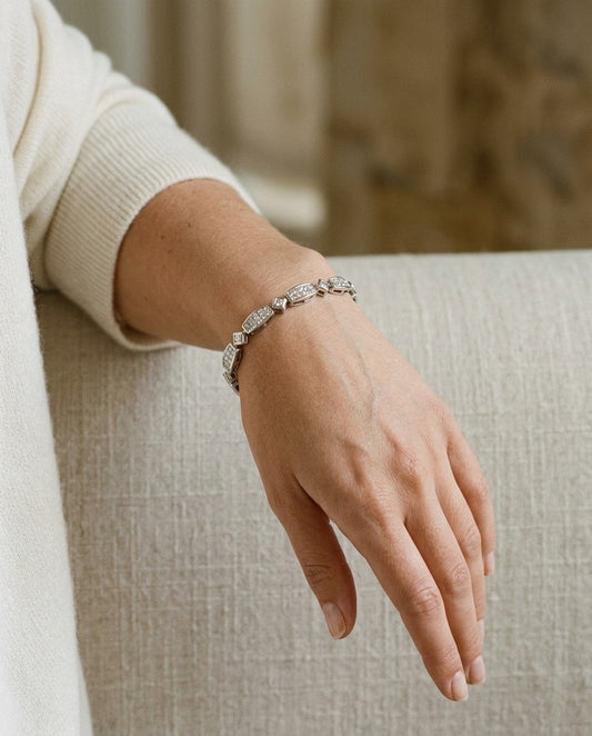 Diamond Princess Invisible-Set Bracelet with Round Bezel Links in 18k White Gold (3ctw) — portrait close