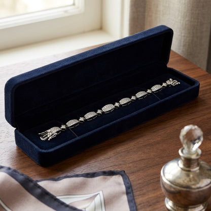 Diamond Princess Invisible-Set Bracelet with Square Bezel Links in 18k White Gold (3ctw) — velvet box