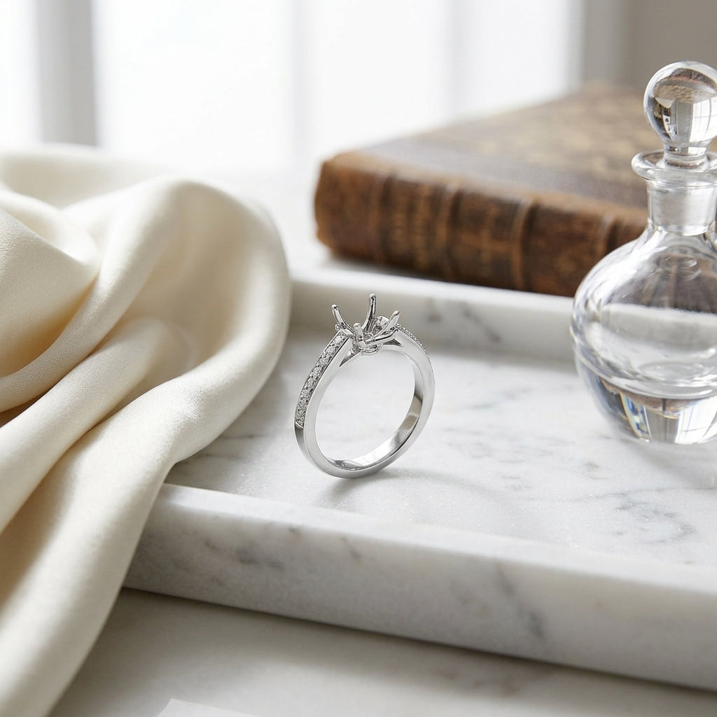 Diamond Pave-set Ring With 3/4 Ct Round Casted Head In 18k White Gold — atelier still life