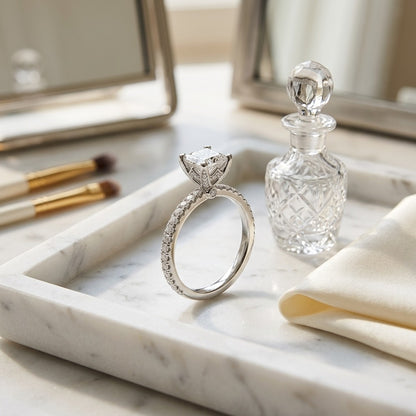 Cushion Cut Semi-Mounting with Bezel Gallery and Pave Shank in 18k White Gold (1ct Center) — marble silk