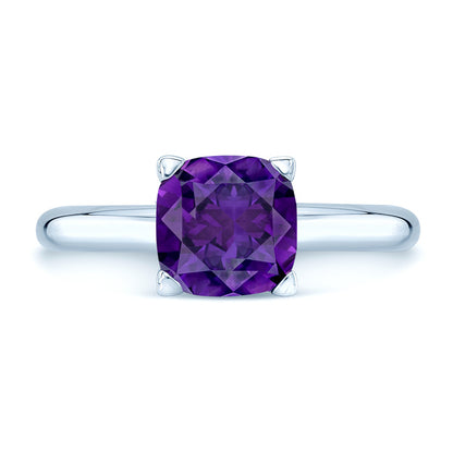 Amethyst And Diamond Solitaire Ring In 14k White Gold