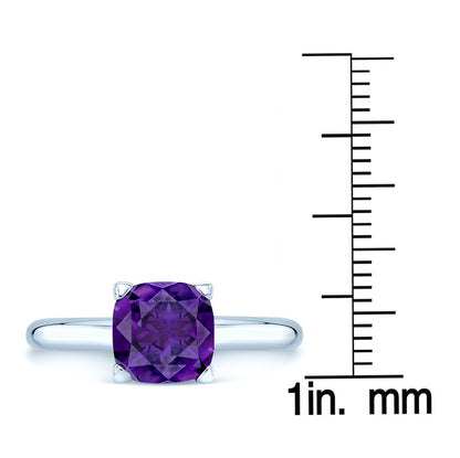 Amethyst And Diamond Solitaire Ring In 14k White Gold