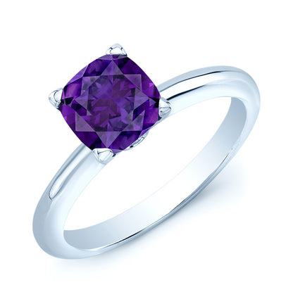 Amethyst And Diamond Solitaire Ring In 14k White Gold