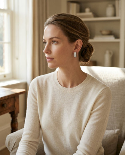 Invisible Set Diamond and Gold Omega Clip Earrings — portrait full