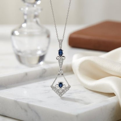Sapphire And Diamond Dangle Kite Omega Back Earrings In 18k White Gold — atelier still life