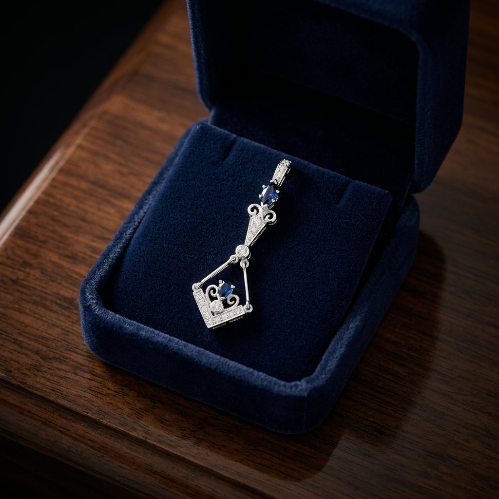 Sapphire And Diamond Dangle Kite Omega Back Earrings In 18k White Gold — gift presentation