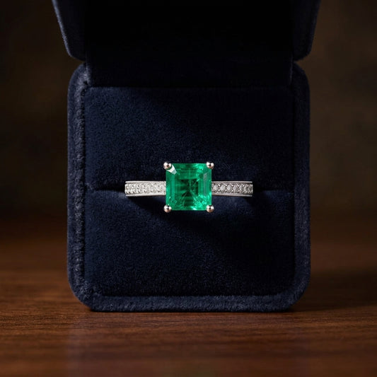 Emerald And Diamond Ring In 18k White Gold — gift presentation