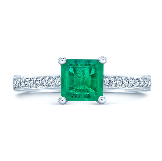 Emerald And Diamond Ring In 18k White Gold