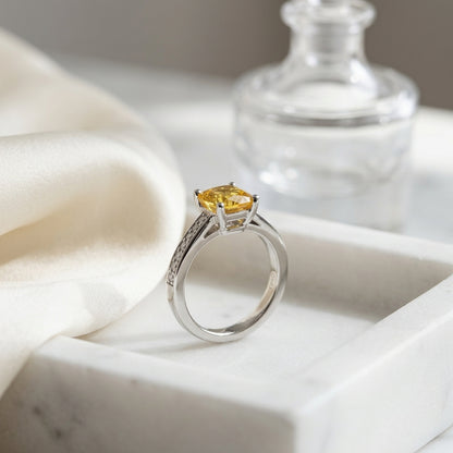 Yellow Sapphire And Diamond Ring In 18k White Gold — atelier still life