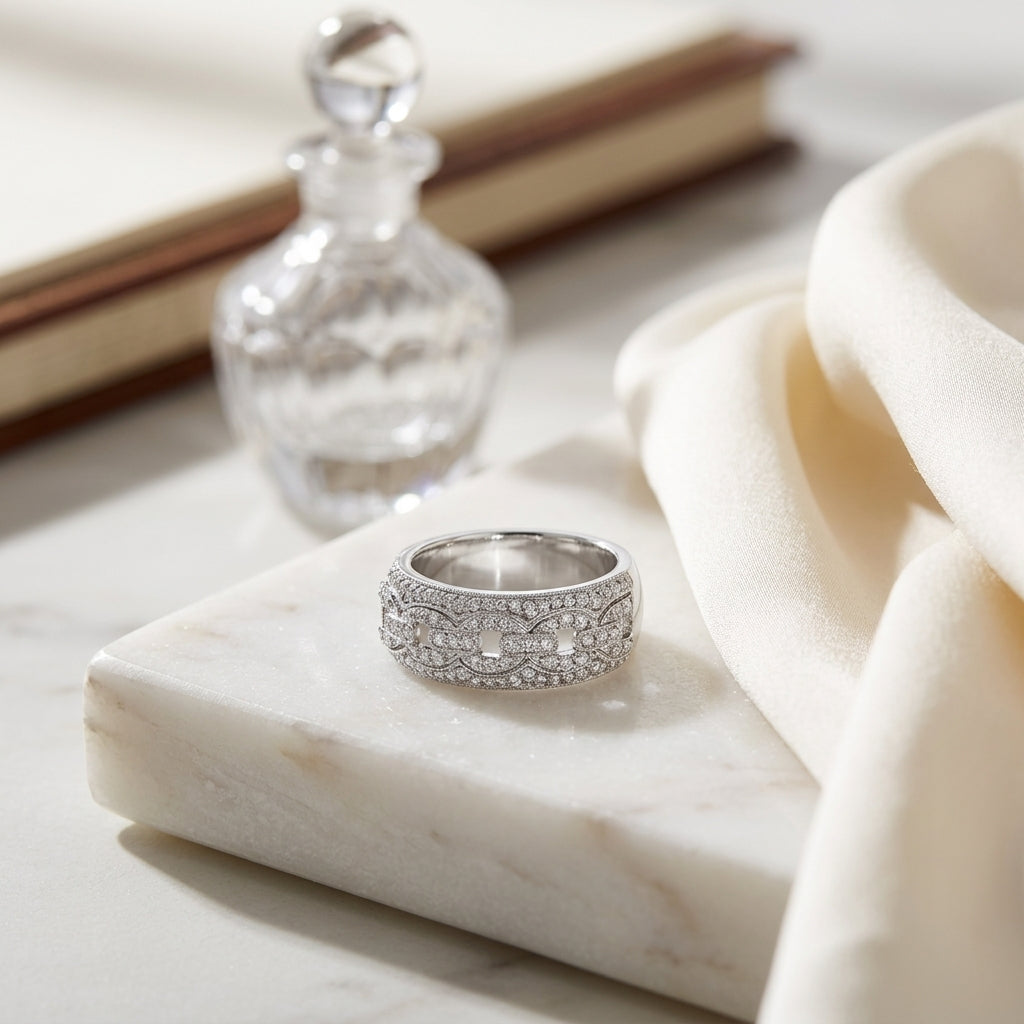 Diamond Pave Open Link Band In 18k White Gold — atelier still life