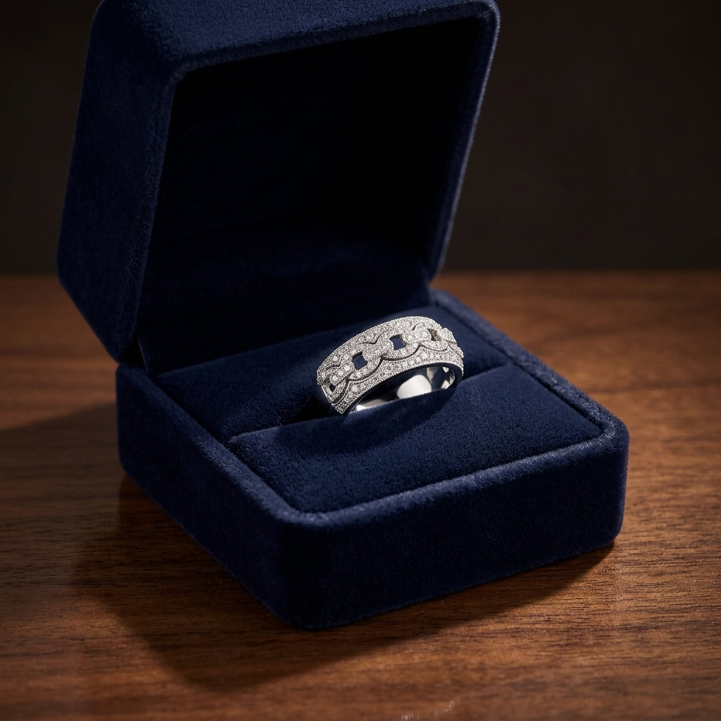 Diamond Pave Open Link Band In 18k White Gold — gift presentation