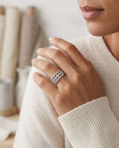Diamond Pave Band In 18k White Gold — editorial close-up
