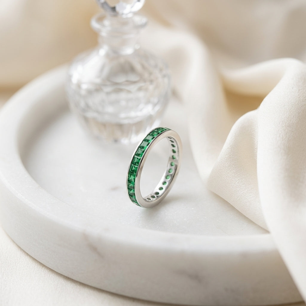 Green Tsavorite Eternity Band In 18k White Gold — atelier still life