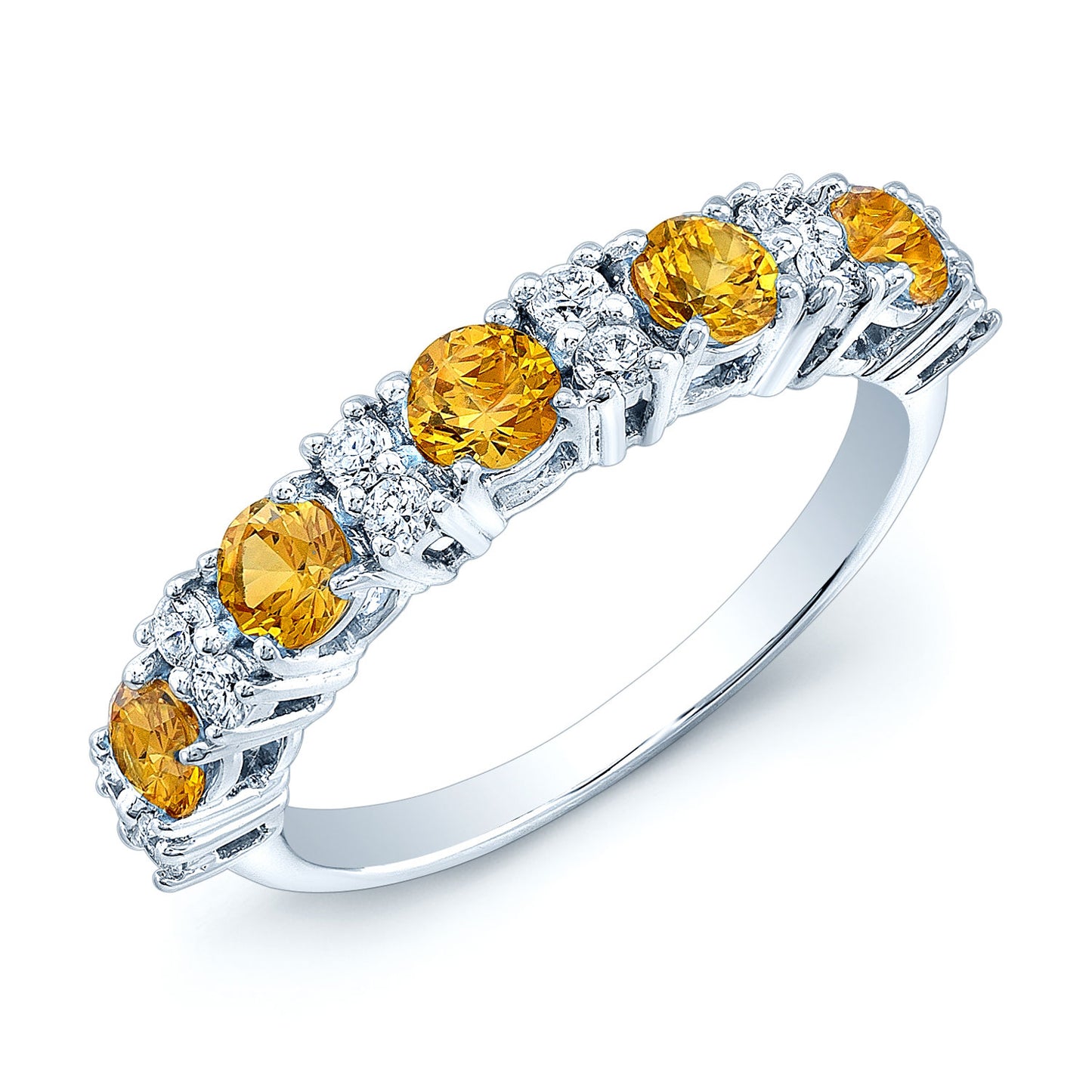 Yellow Sapphie And Diamond Band In 18k White Gold