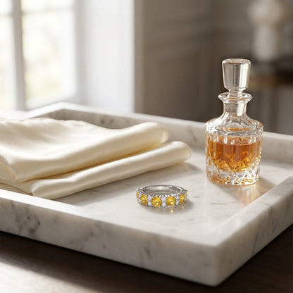 Yellow Sapphie And Diamond Band In 18k White Gold — marble silk