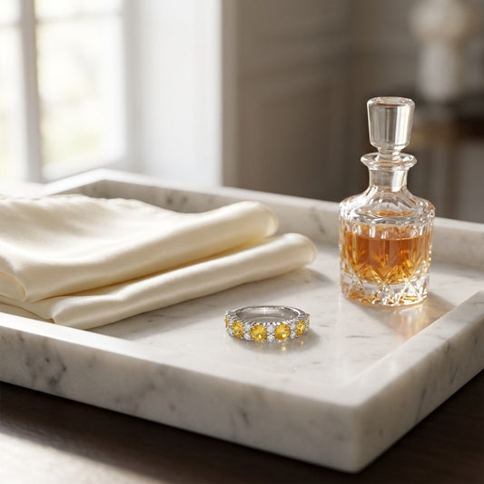 Yellow Sapphie And Diamond Band In 18k White Gold — marble silk