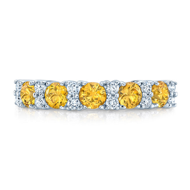 Yellow Sapphie And Diamond Band In 18k White Gold