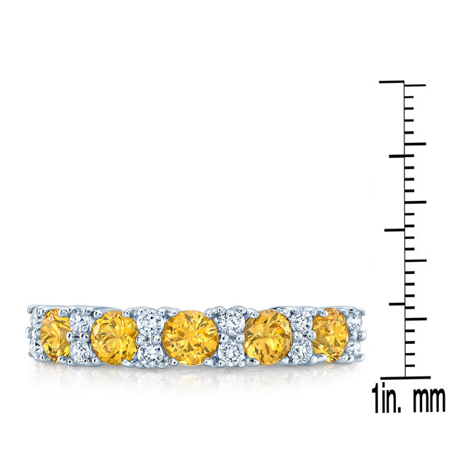 Yellow Sapphie And Diamond Band In 18k White Gold